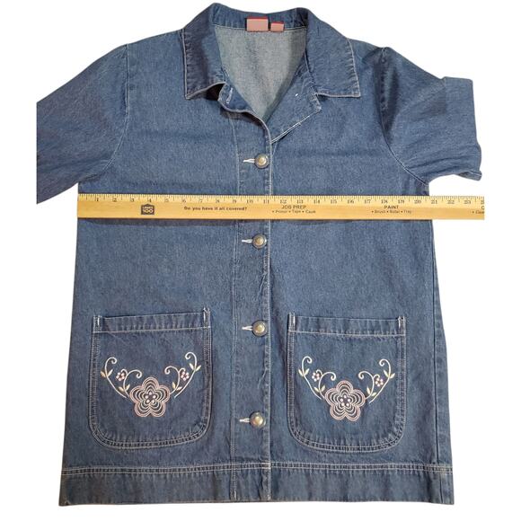 VTG Tudor Court Denim Blazer Size M Embroidered Pockets Oversized Fit Haband - Picture 5 of 10